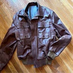 Vintage brown leather bomber jacket